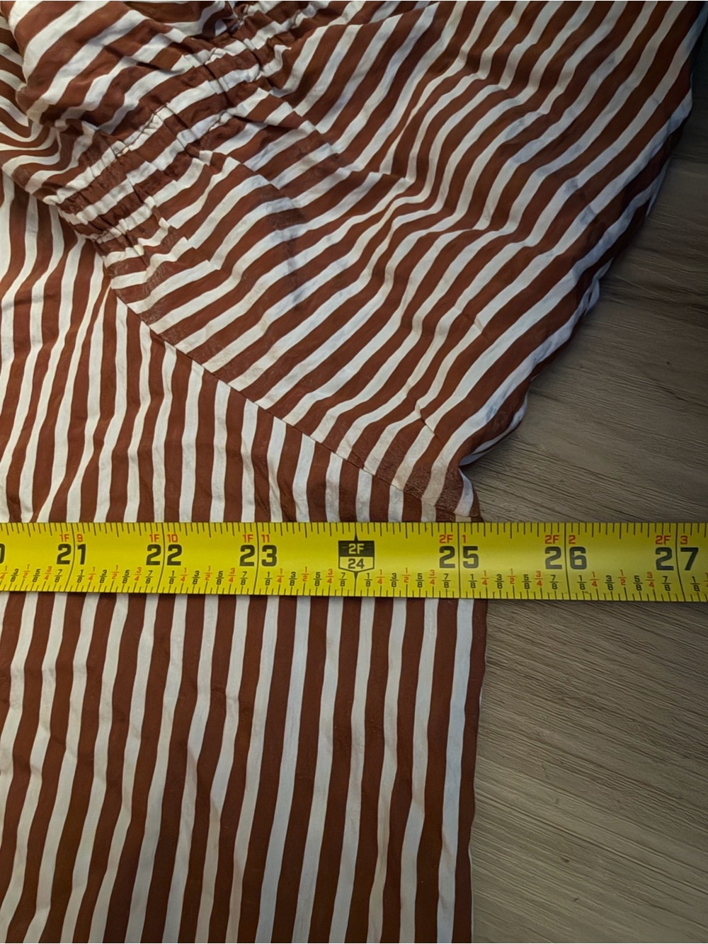 LOFT Women’s XL Rust White Stripe Tie Neck Peasant Blouse Ruched Sleeve Top - Picture 6 of 7